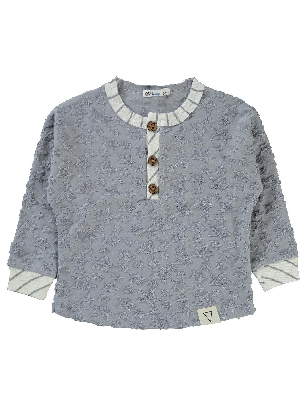 Civil Boys Yıldız Baskılı Düğmeli 2-5 Yaş Sweatshirt - Mavi