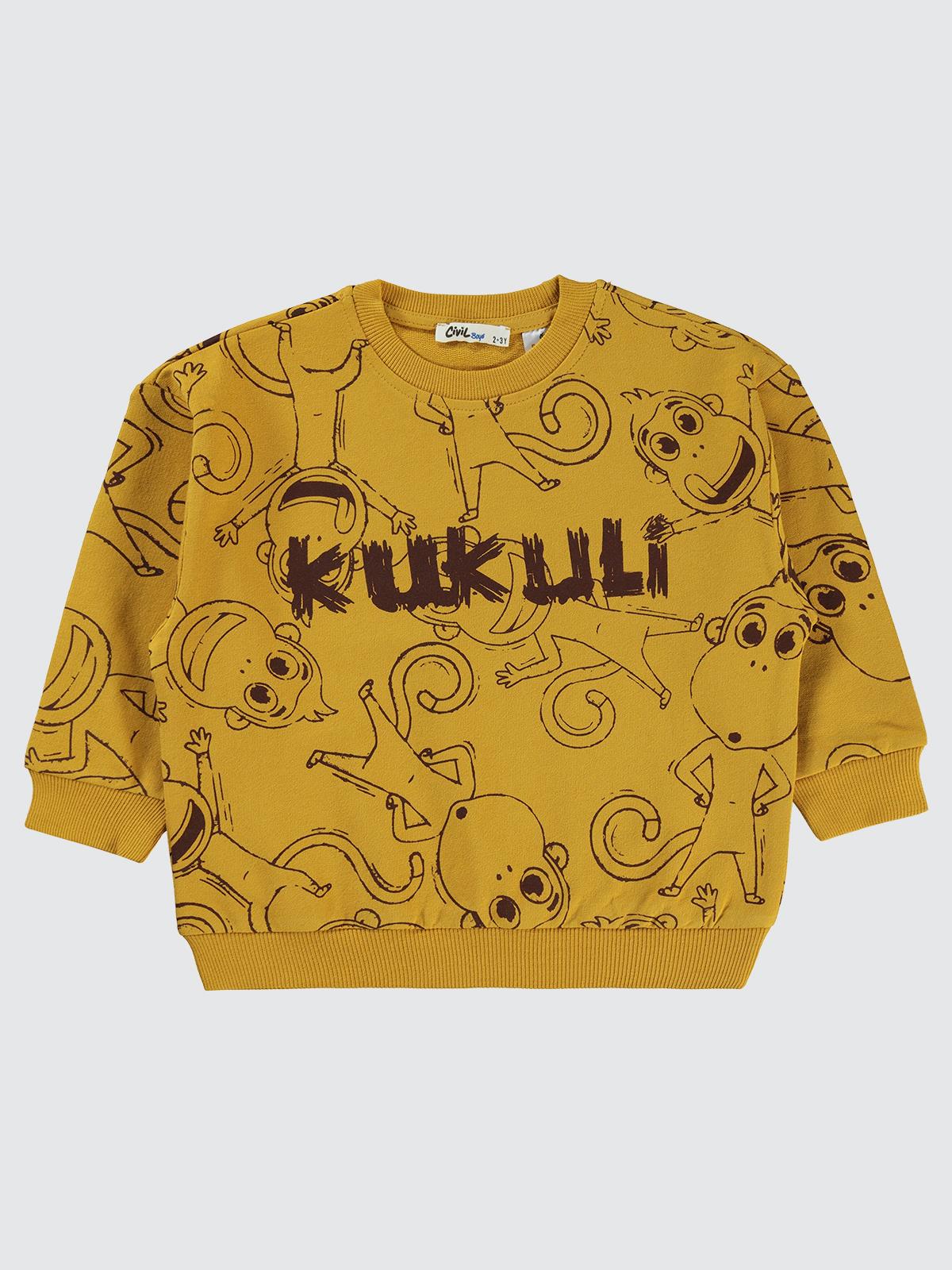 Kukuli Empirme Kukuli Baskılı 2-5 Yaş Sweatshirt - Hardal