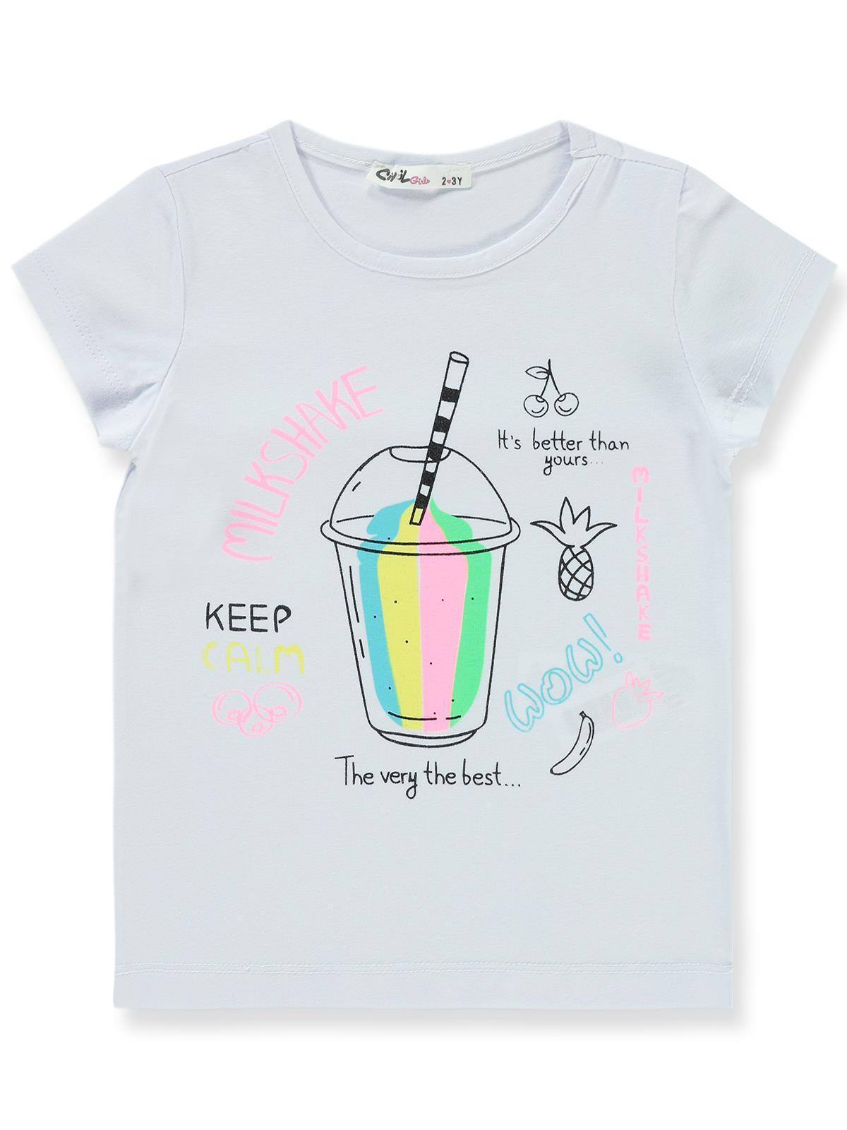 Civil Girls Milkshake Baskılı 2-5 Yaş Tişört - Beyaz