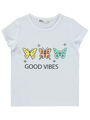 Civil Girls Good Vibes Baskılı 2-5 Yaş Tişört - Beyaz