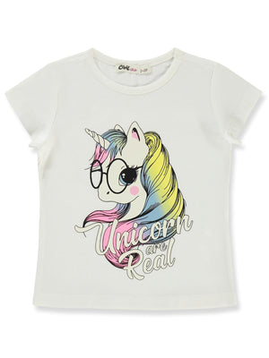 Civil Girls Unicorn Baskılı 2-5 Yaş Tişört - Ekru