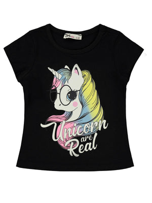 Civil Girls Unicorn Baskılı 2-5 Yaş Tişört - Siyah