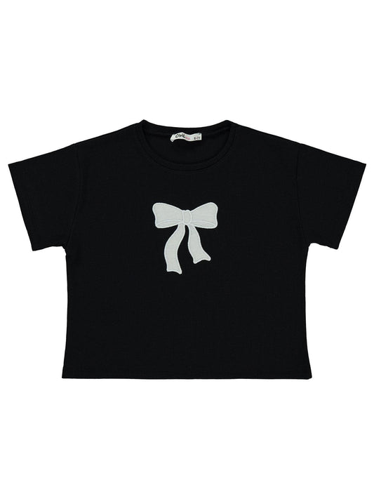 Civil Girls Fiyonk Nakışlı 10-13 Yaş Tişört - Siyah