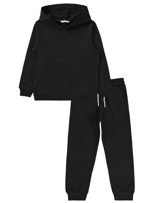 Civil Erkek Çocuk Unisex Basic Eşofman Takımı | 2 İp - 2 İp Uzun Kol | Okul Kreş ve Günlük Kullanım - Siyah