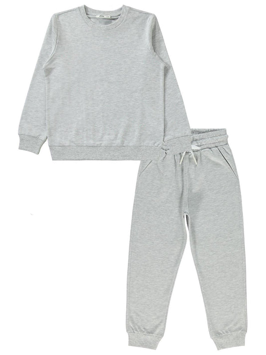 Civil Erkek Çocuk Unisex Basic Eşofman Takımı | 2 İp - 2 İp Uzun Kol | Okul Kreş ve Günlük Kullanım - Gri