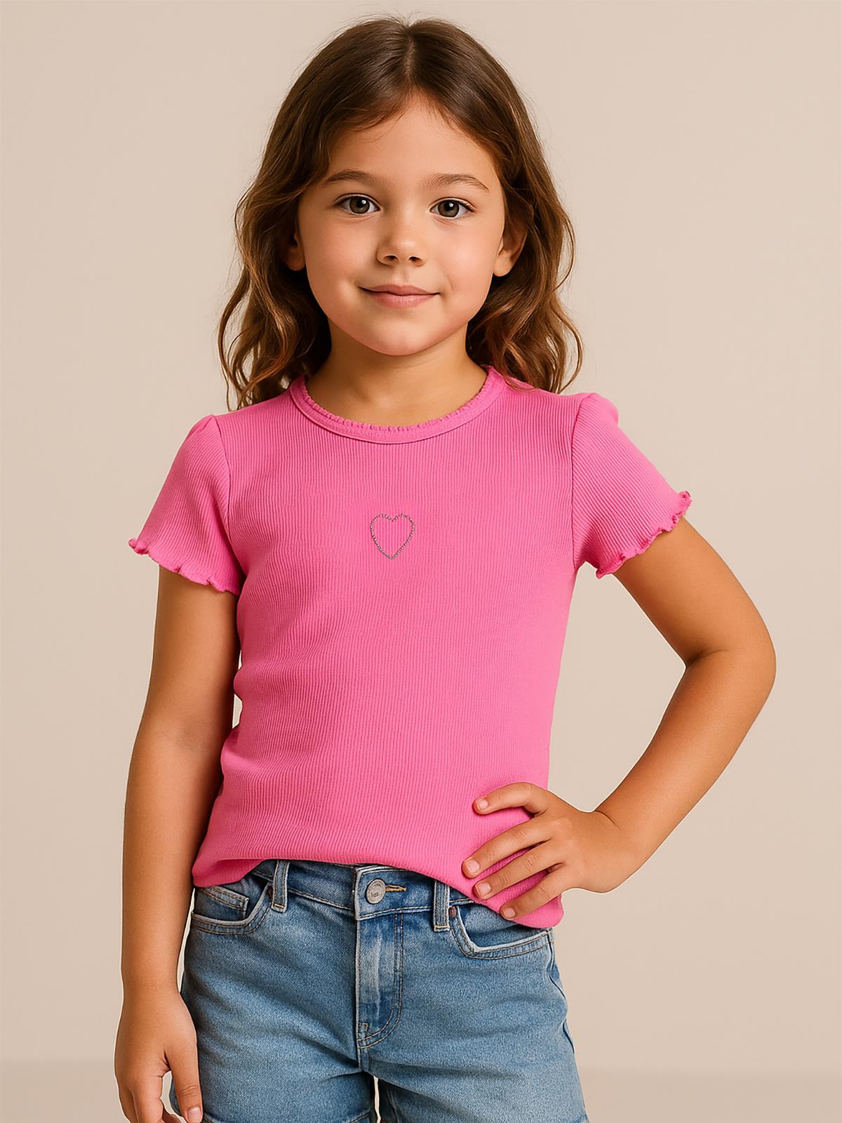 Civil Girls Kalp Baskılı 10-13 Yaş Tişört - Pudra