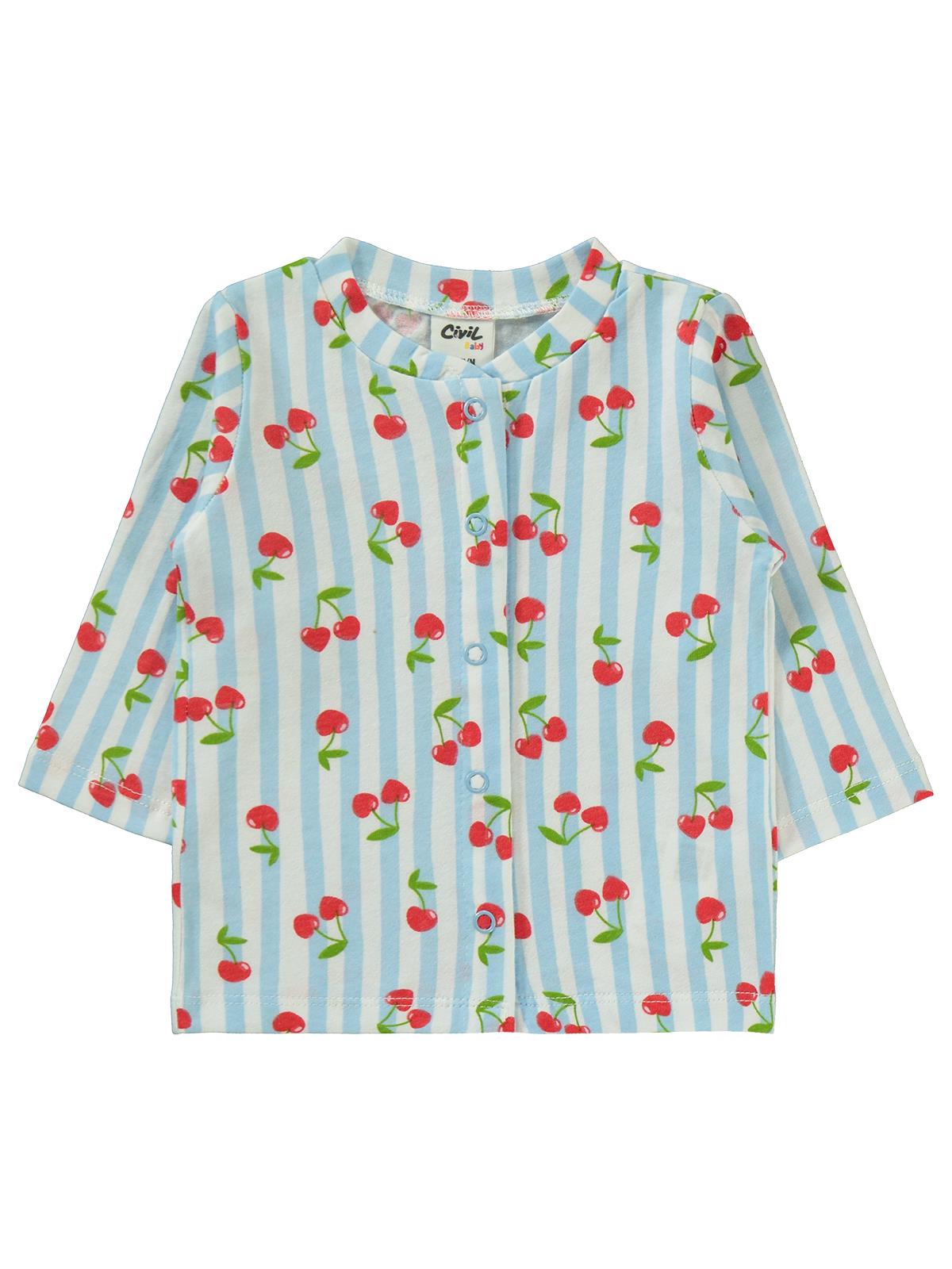 Civil Baby Çizgili Kiraz Baskılı 1-6 Ay Pijama Takımı - Mavi