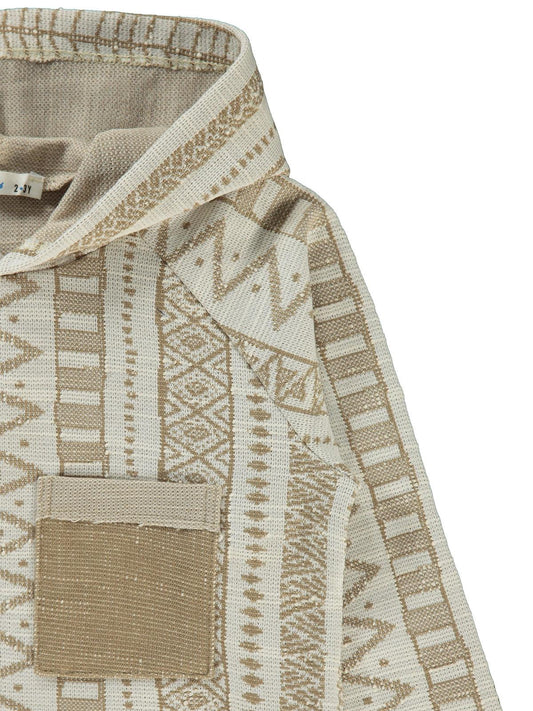 Civil Erkek Çocuk Kendinden Desenli Kapşonlu Sweatshirt | Okul Kreş ve Günlük Kullanım - Bej