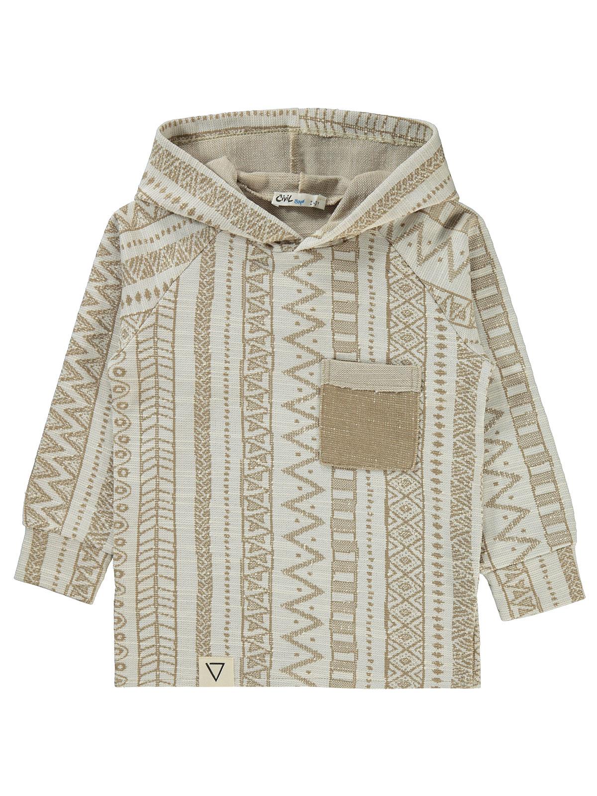 Civil Boys Kendinden Desenli Kapşonlu 2-5 Yaş Sweatshirt - Bej