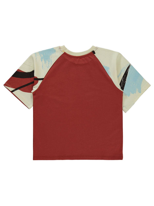 Civil Boys Serbest Fırça Baskılı Reglan Kol 6-9 Yaş Tişört - Turuncu