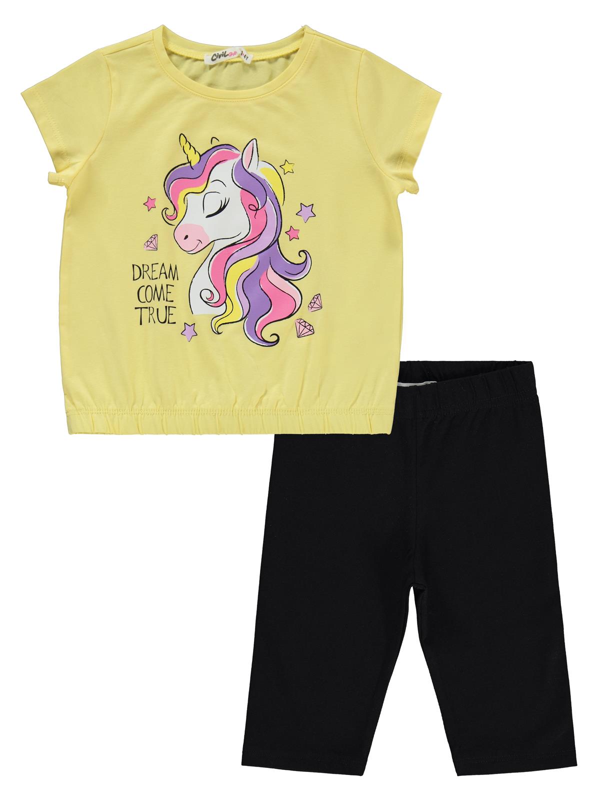 Civil Girls Unicorn Baskılı 2-5 Yaş Takım - Ekru