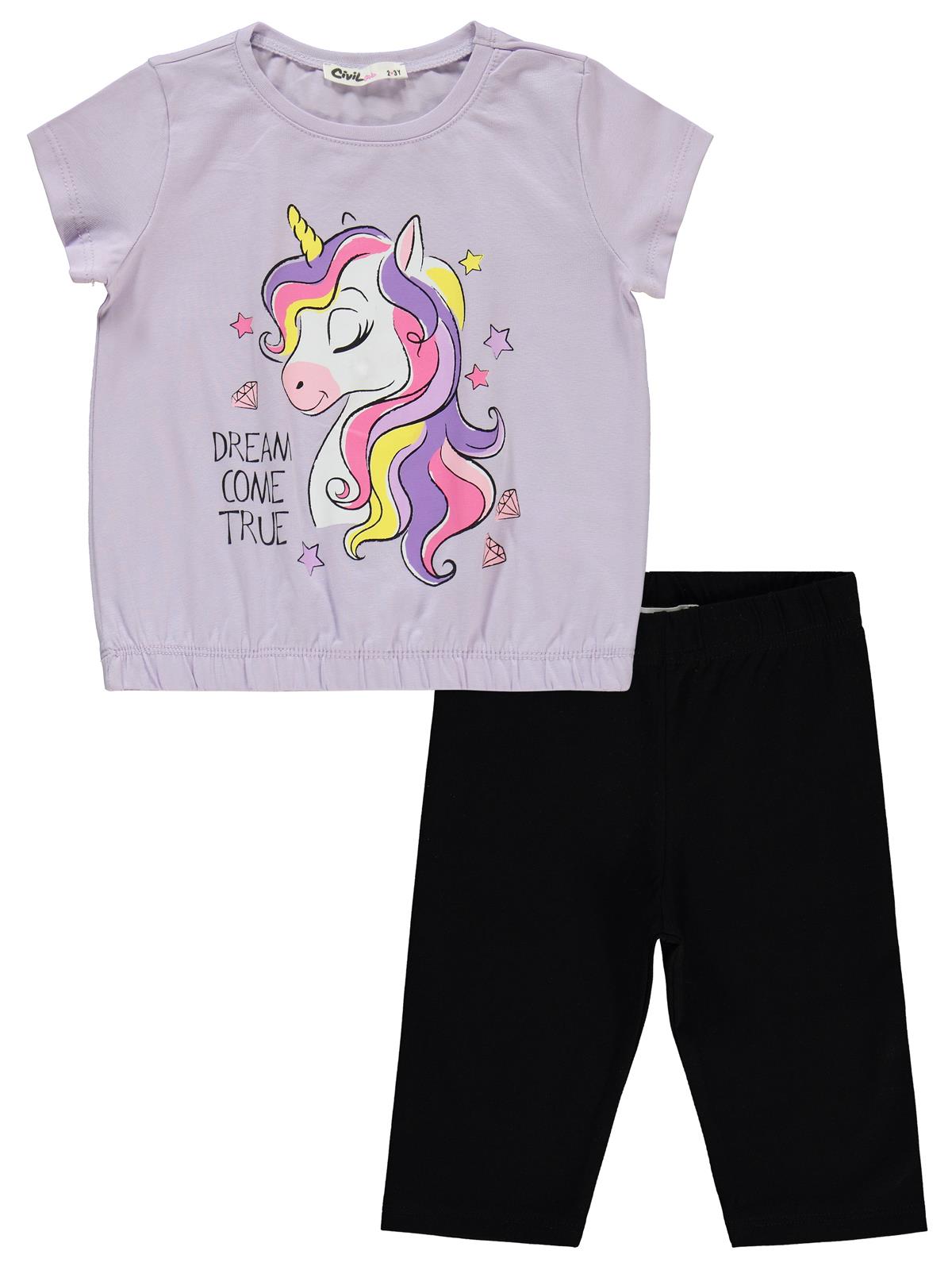 Civil Girls Unicorn Baskılı 2-5 Yaş Takım - Ekru