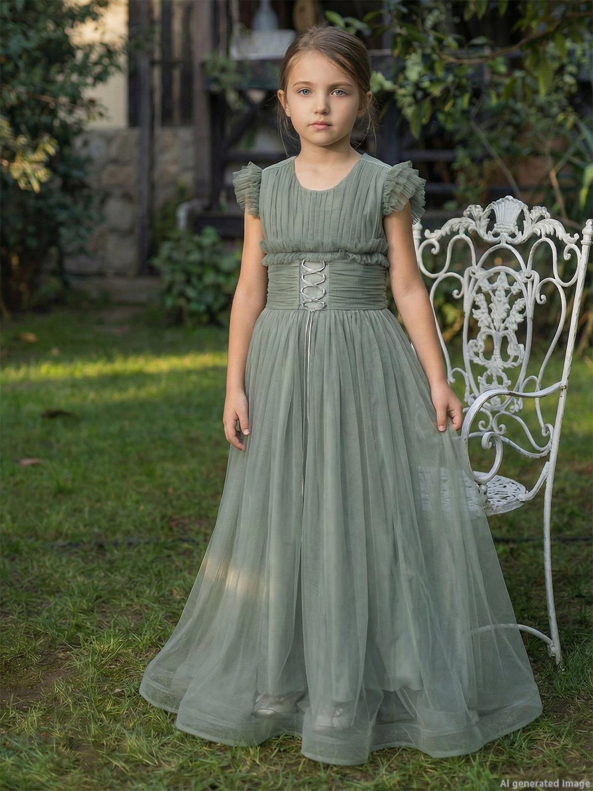 Civil Girls Bağcıklı 6-14 Yaş Abiye - Yeşil
