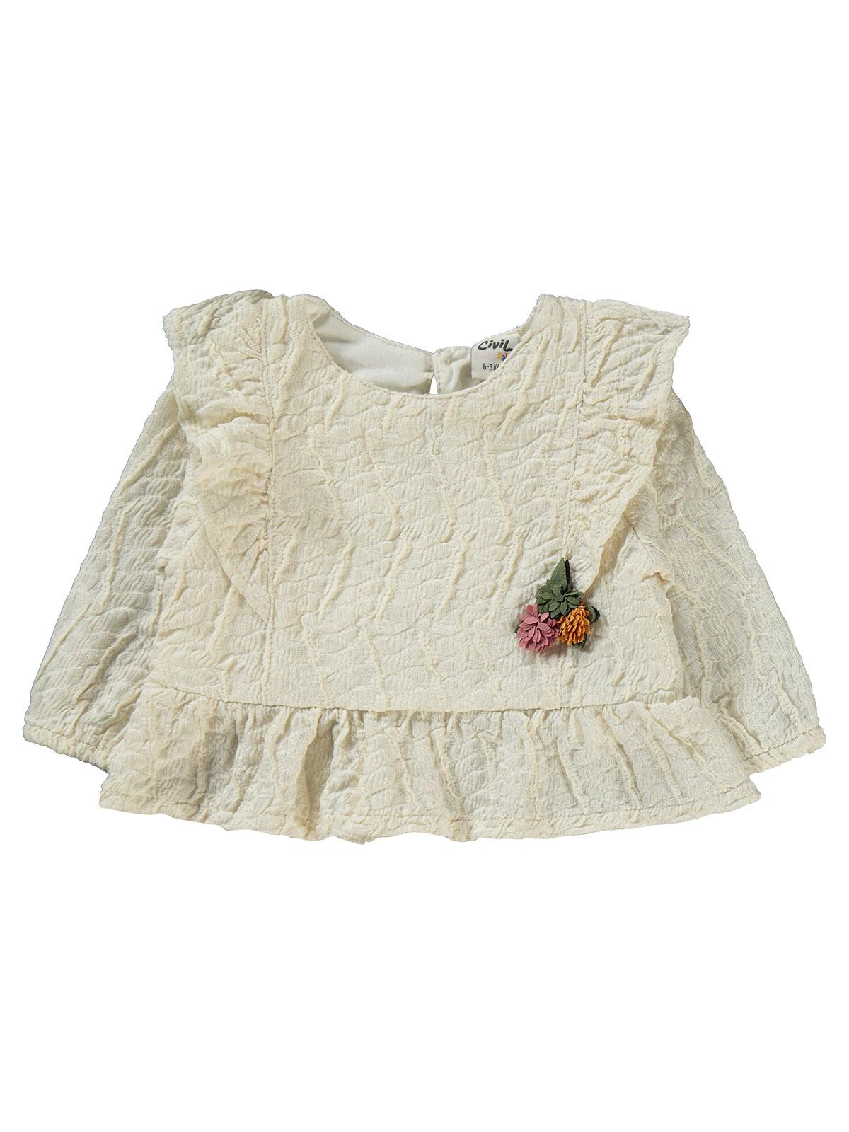 Civil Baby Kol Fırfırlı Dantelli 6-18 Ay Takım - Ekru