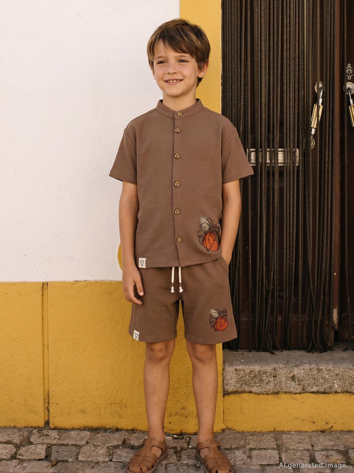 Civil Boys Yaprak Desenli 6-9 Yaş Gömlek - Kahve