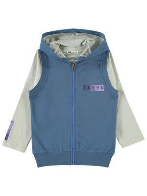 Civil Boys Tokyo Baskılı 2-5 Yaş Yelekli Sweatshirt - Mavi