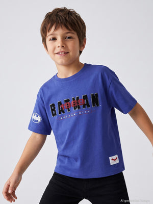 Batman Baskılı 10-13 Yaş Tişört - Mavi