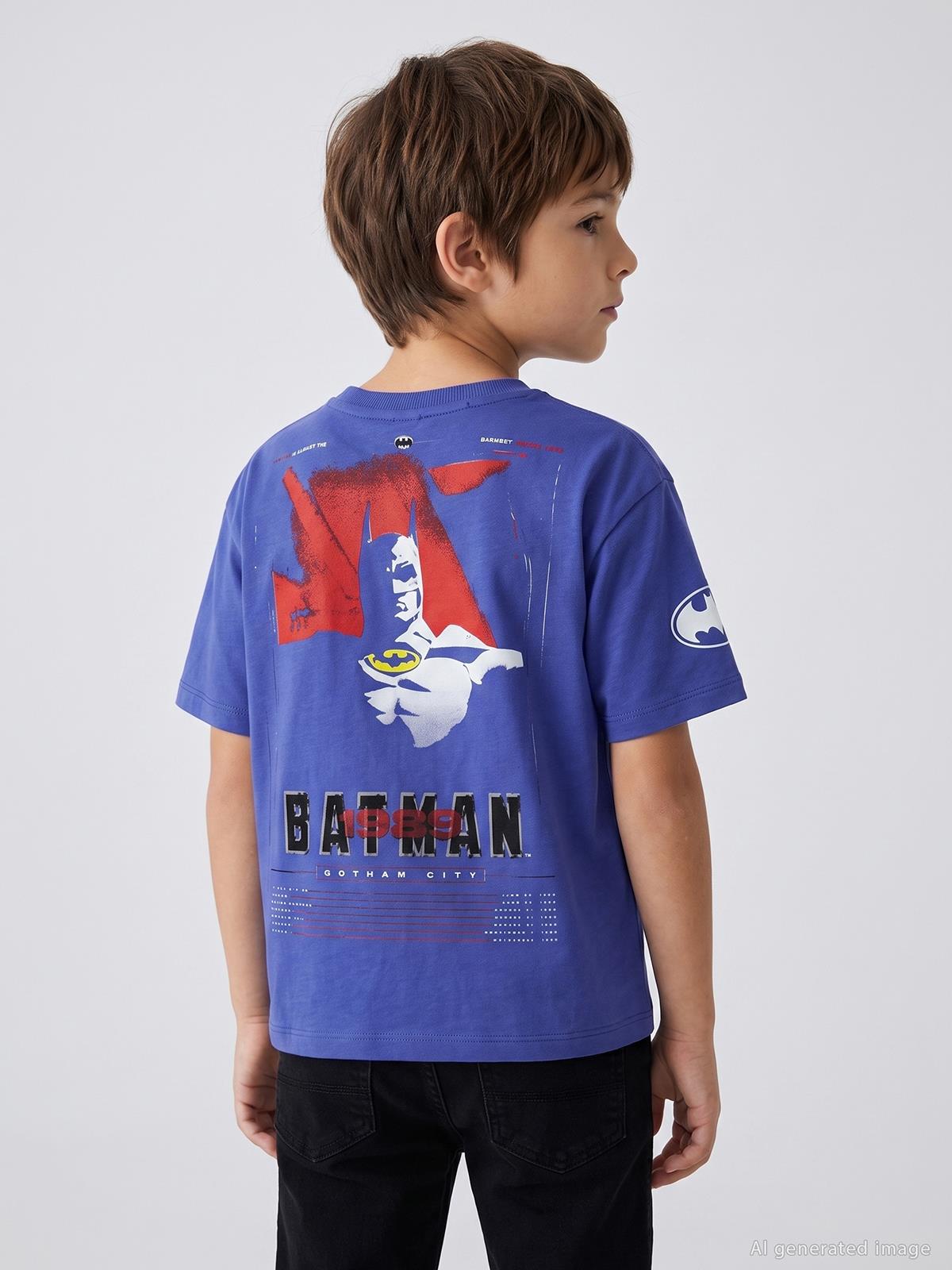 Batman Baskılı 10-13 Yaş Tişört - Mavi