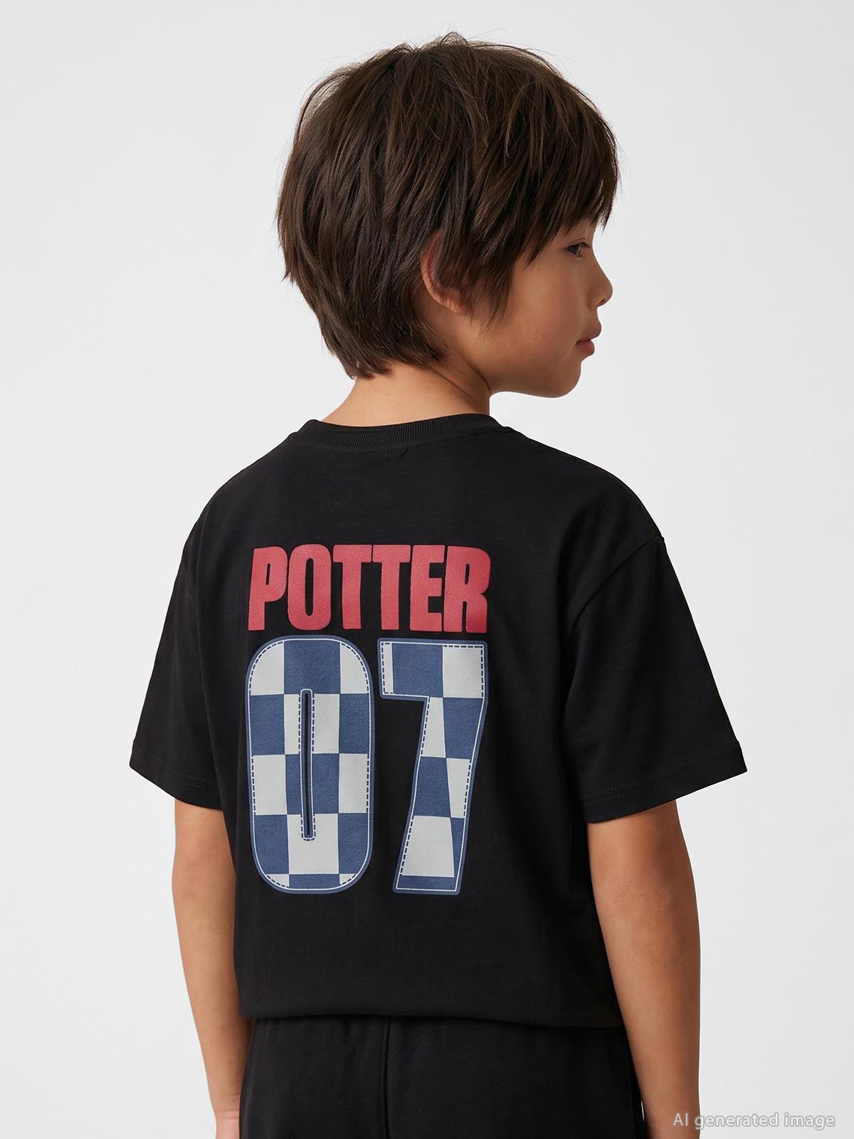 Harry Potter 07 Baskılı 10-13 Yaş Tişört - Siyah