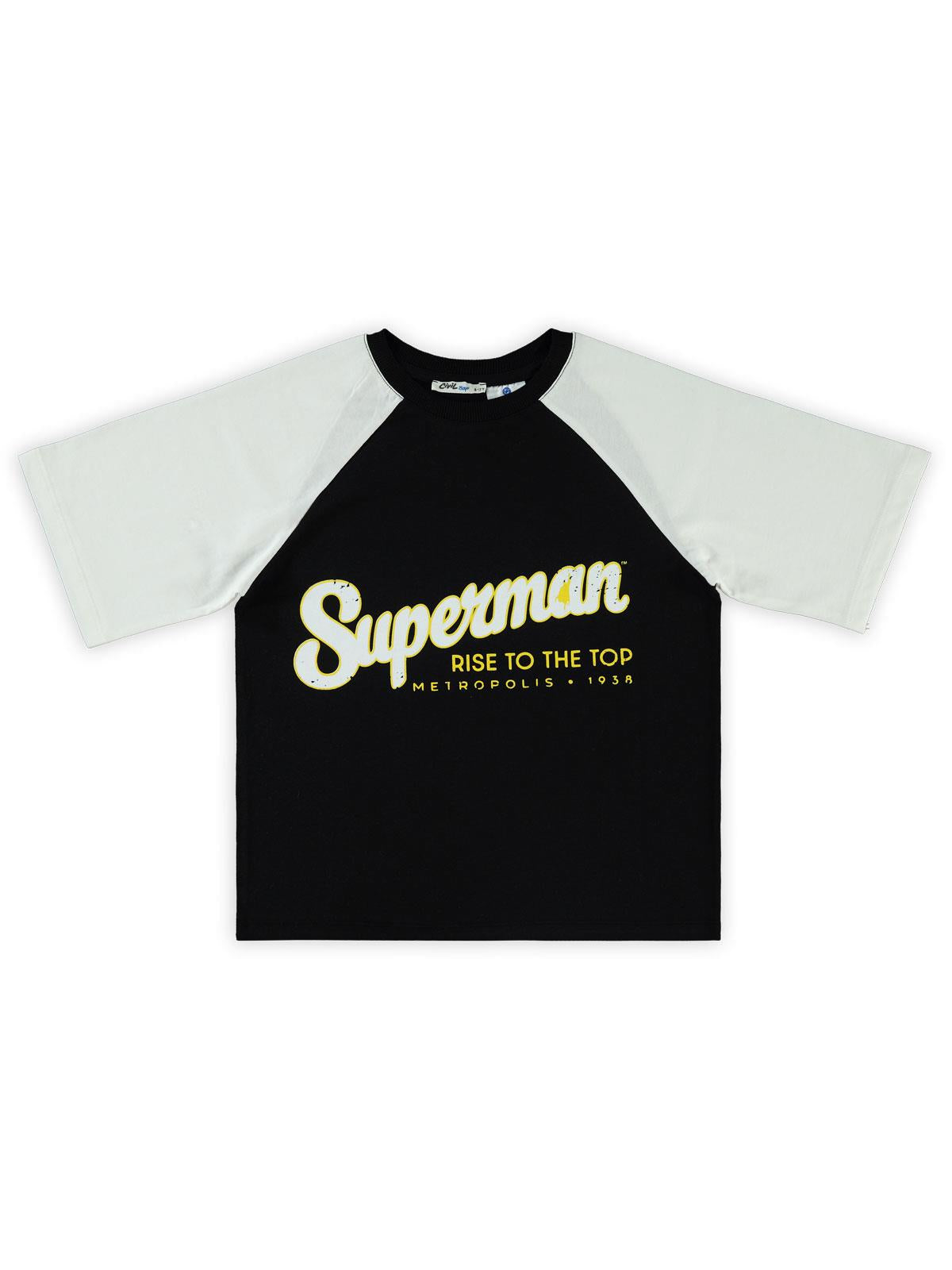 Süperman Baskılı 10-13 Yaş Tişört - Siyah