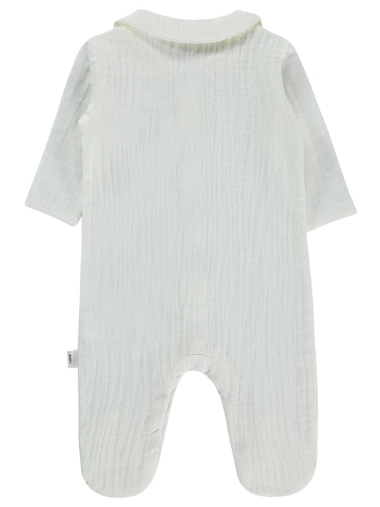 Civil Baby Yakalı Ayıcık Baskılı 1-9 Ay Tulum - Ekru