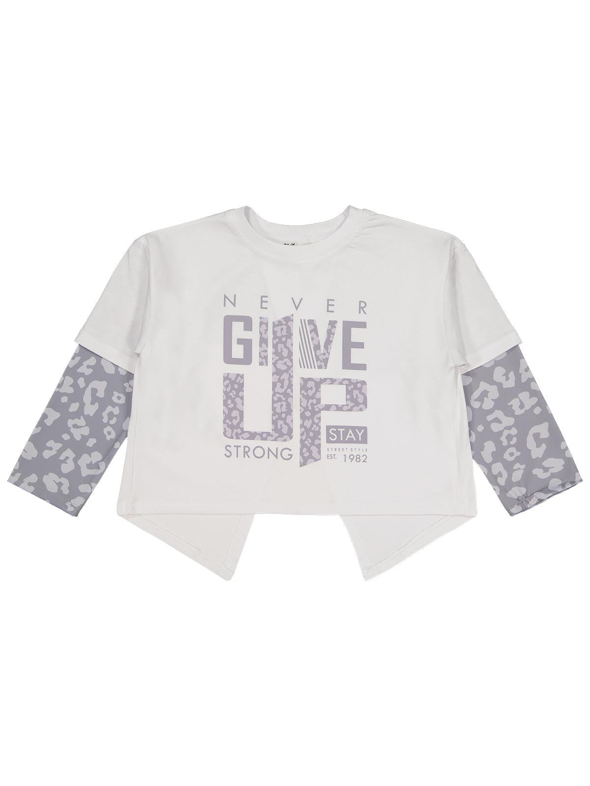 Civil Kız Çocuk Leopar Sweatshirt | Süprem Uzun Kol Bisiklet Yaka | Okul Kreş ve Günlük Kullanım - Beyaz