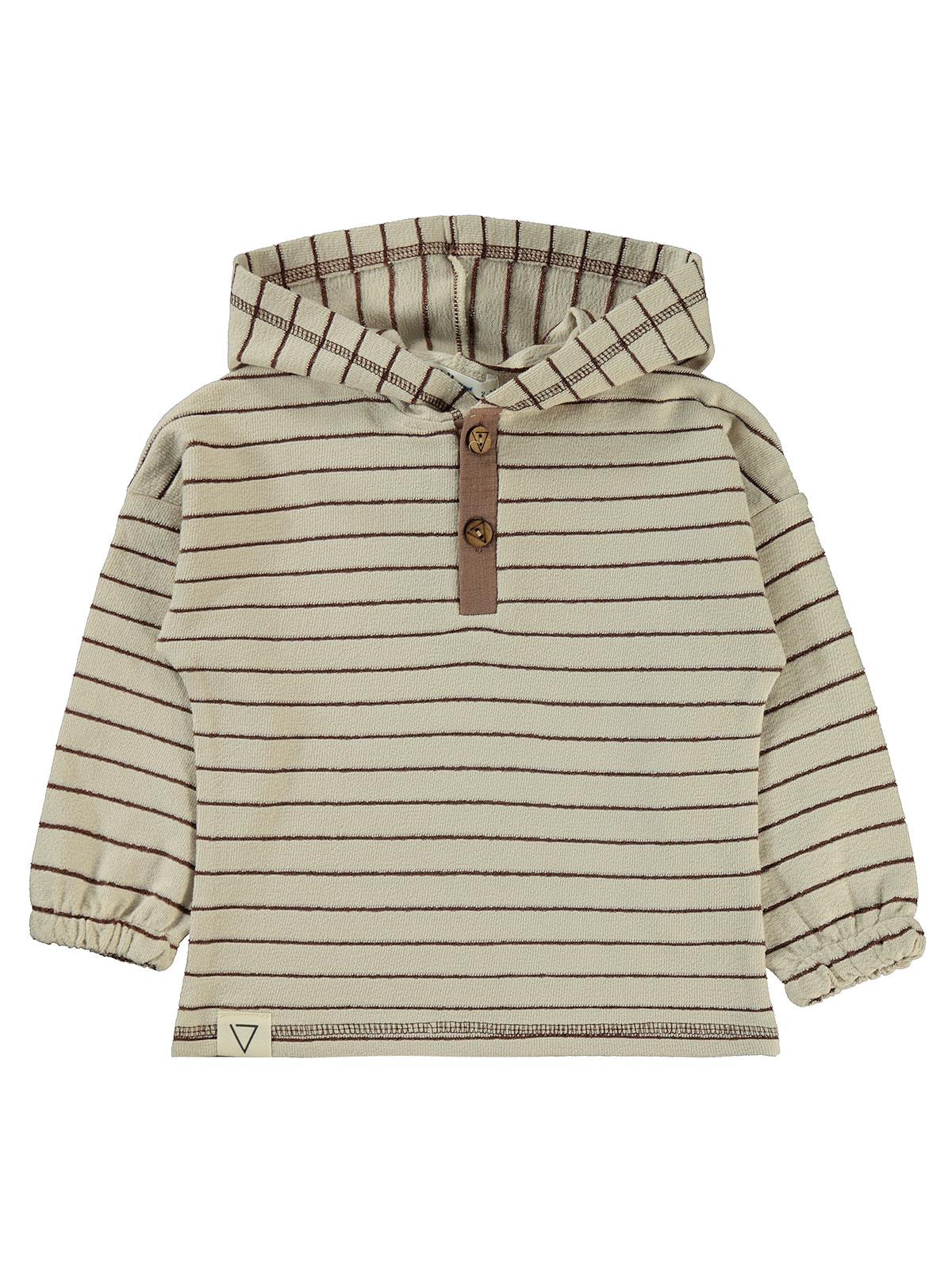 Civil Boys Çizgili Patlı Kapşonlu 2-5 Yaş Sweatshirt - Bej