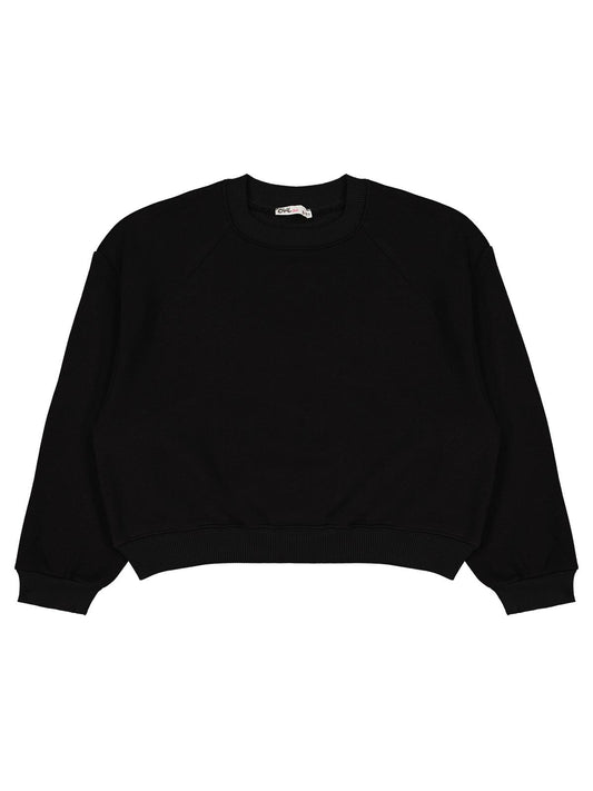 Civil Girls Kız Çocuk Düz Sweatshirt | 3 İp Uzun Kol Bisiklet Yaka | Okul Kreş ve Günlük Kullanım - Siyah