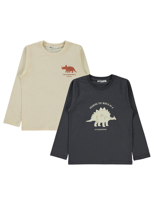 Civil Erkek Çocuk Dino Baskılı 2'li Sweatshirt | Süprem Uzun Kol | Okul Kreş ve Günlük Kullanım