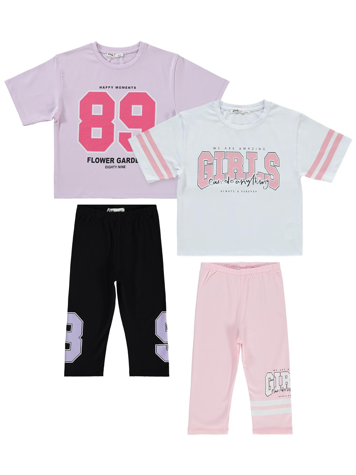 Civil Girls Sport Girl Baskılı Kısa Kol 2'li Set 6-9 Yaş Takım