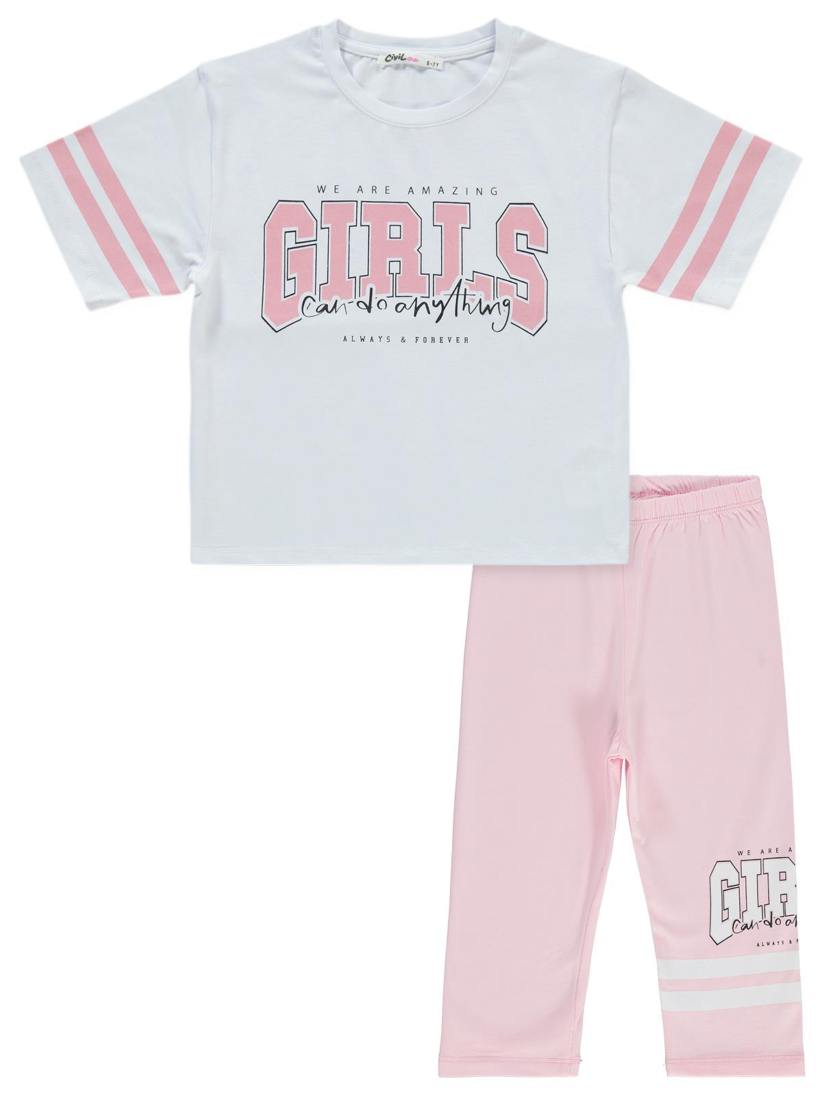 Civil Girls Sport Girl Baskılı Kısa Kol 2'li Set 6-9 Yaş Takım