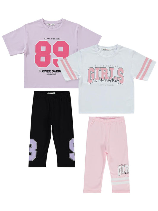 Civil Girls Sport Girl Baskılı Kısa Kol 2'li Set 6-9 Yaş Takım