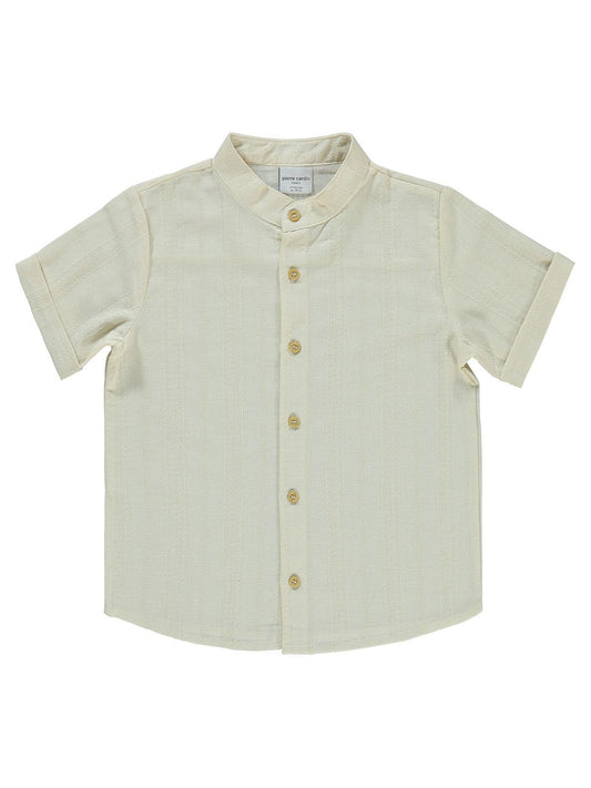 Pierre Cardin Kendinden Çizgi Desenli 6-9 Yaş Gömlek - Beyaz