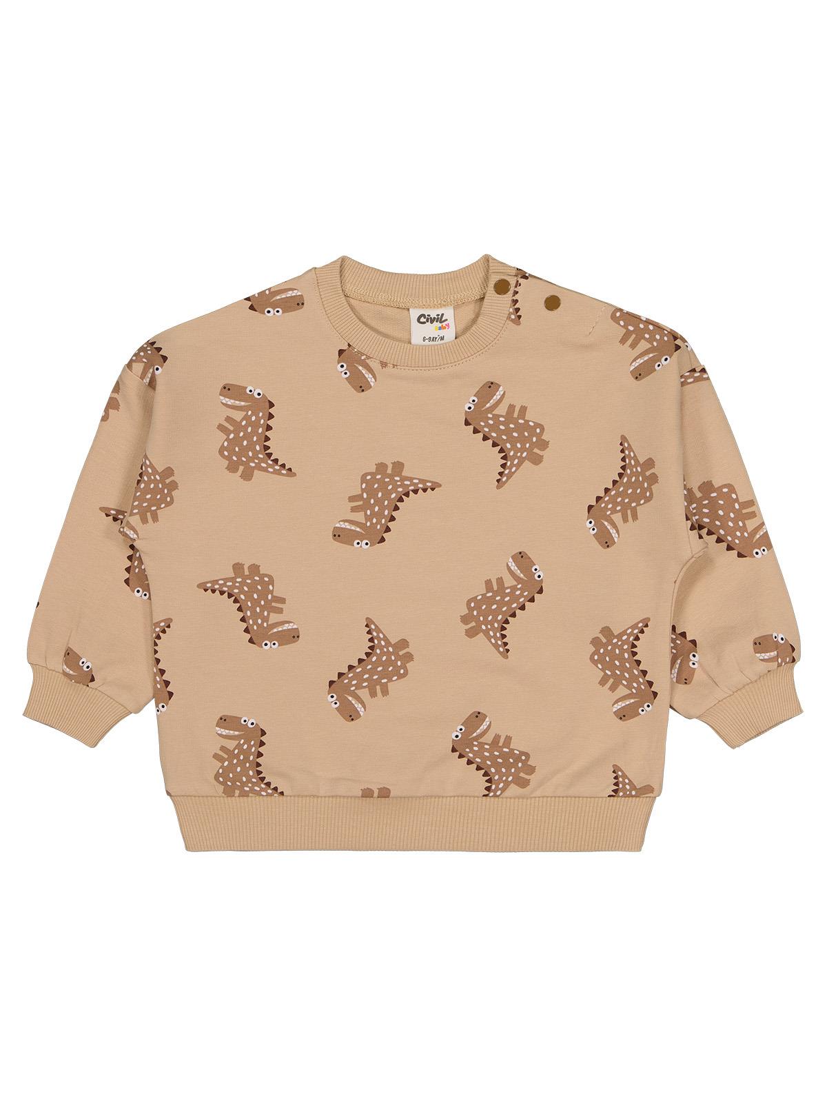 Civil Baby Benekli Dino Empirme 6-18 Ay Sweatshirt - Kahverengi