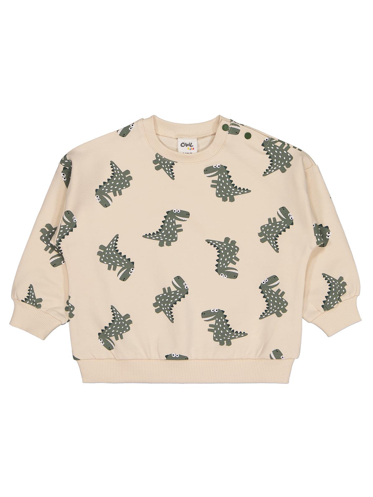 Civil Baby Benekli Dino Empirme 6-18 Ay Sweatshirt - Bej