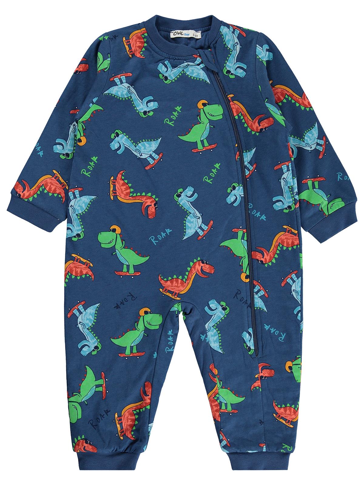 Civil Boys Kaykaycı Dino Empirme | 1.2 TOG Uyku Tulumu| Pamuklu Süprem | Uzun Kollu Bisiklet Yaka - Mavi