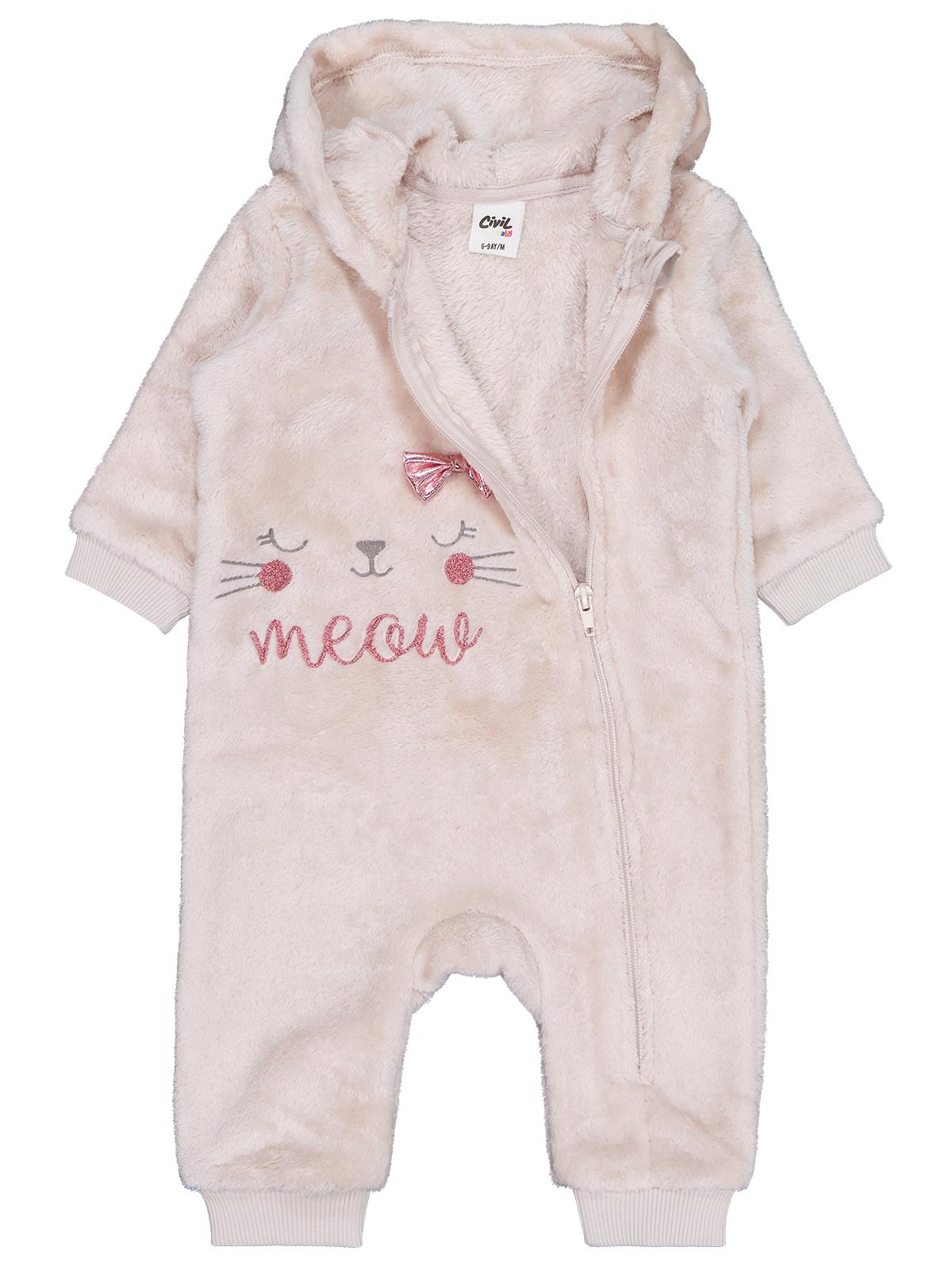 Civil Baby Fiyonk Meow Nakışlı 6-18 Ay Tulum - Bej