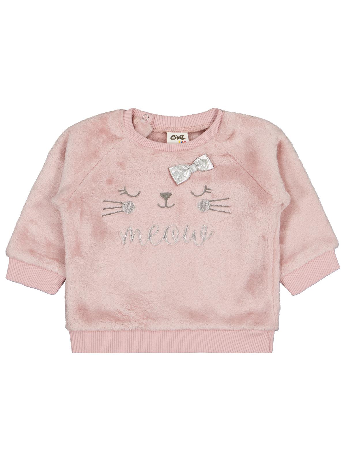 Civil Baby Fiyonk Meow Nakışlı 6-18 Ay Sweatshirt - Bej