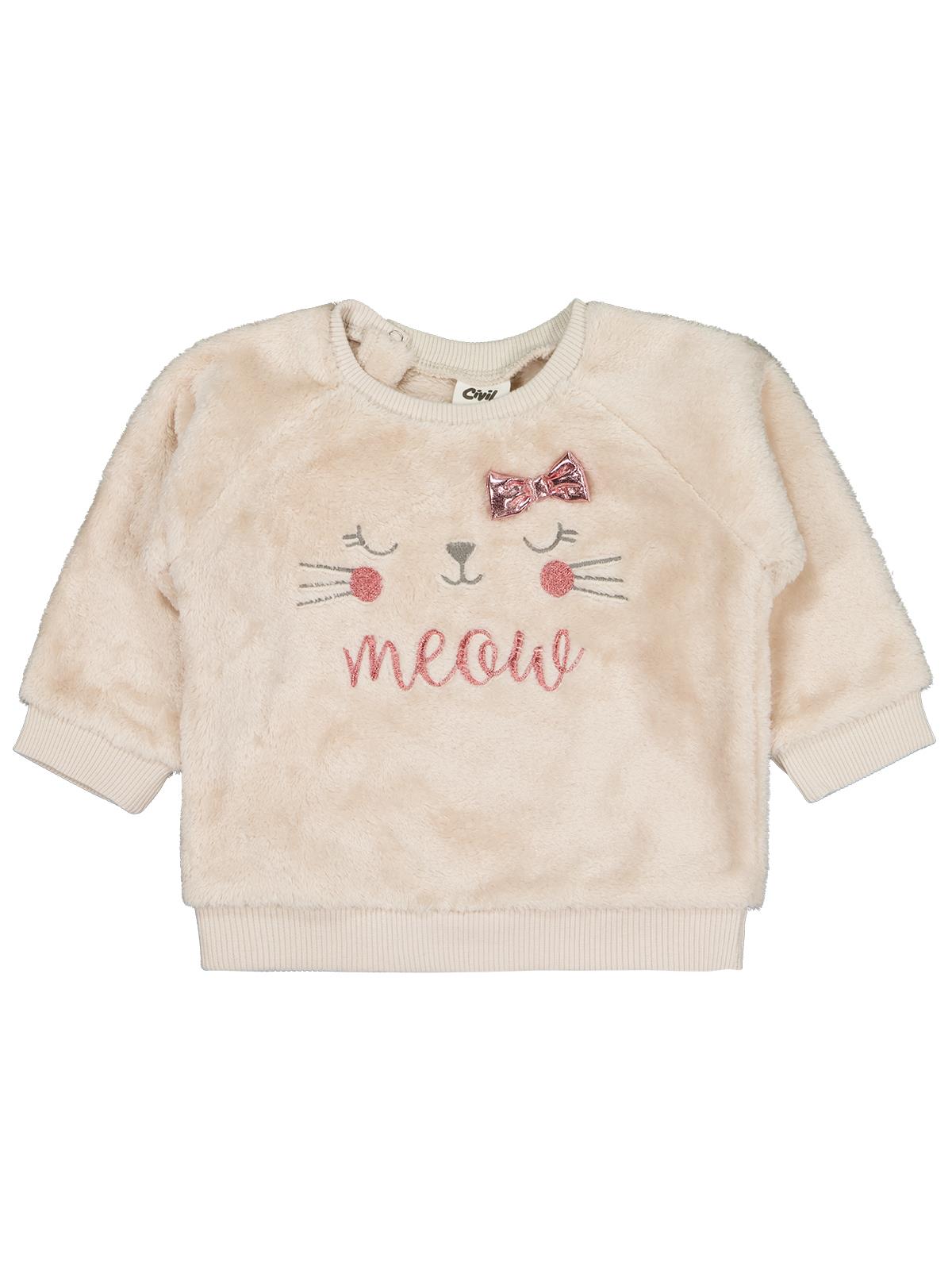 Civil Baby Fiyonk Meow Nakışlı 6-18 Ay Sweatshirt - Bej