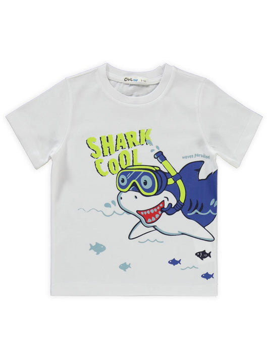 Civil Boys Shark Cool Baskılı 2-5 Yaş Pijama Takımı - Beyaz