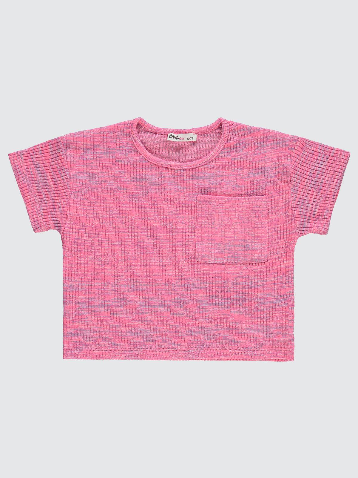 Civil Girls Renkli Melanjlı Kaşkorse 6-9 Yaş Tişört - Pudra