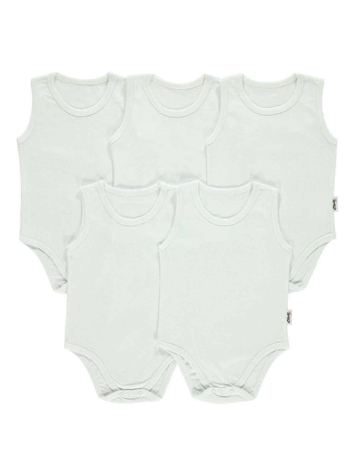 Civil Baby 5 li Düz Basic Sıfır Kol  Çıtçıtlı Badi - Ekru