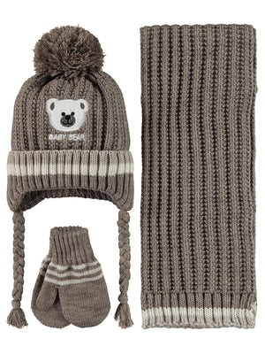 Civil Baby Baby Bear Nakış Desen 0-24 Ay Atkı Bere Eldiven Set - Bej