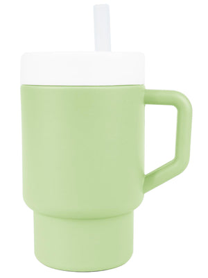 Pandish Mugley Tek Kulplu Kapaklı Pipetli Silikon Alıştırma Bardağı - Yeşil
