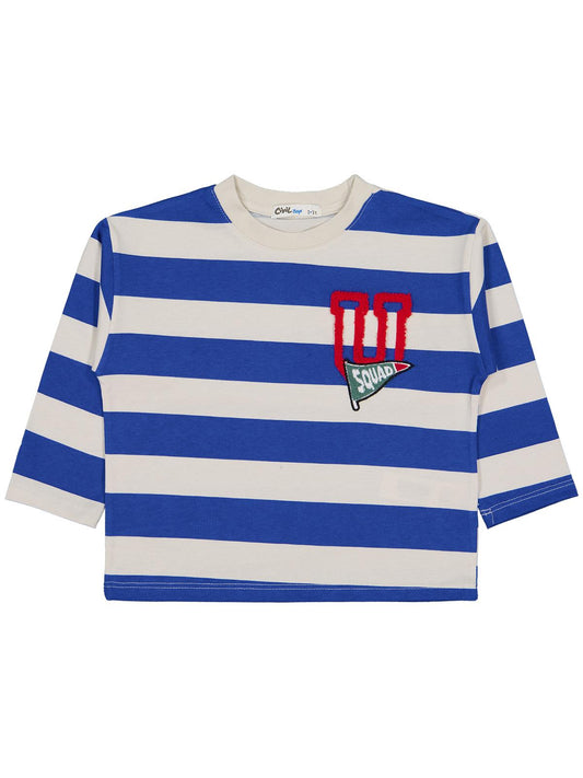 Civil Erkek Çocuk Çizgi Empirme Sweatshirt | Süprem Uzun Kol | Okul Kreş ve Günlük Kullanım - Bej