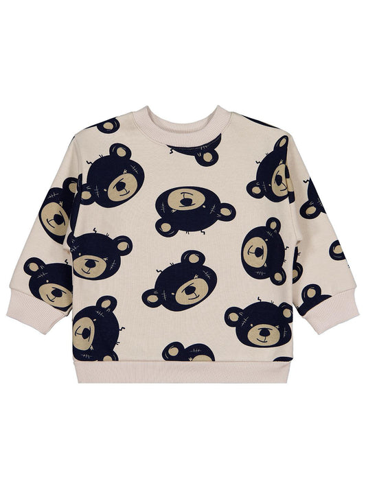 Civil Boys Erkek Çocuk Ayıcık Empirme Sweatshirt | 3 İp Uzun Kol | Okul Kreş ve Günlük Kullanım - Bej