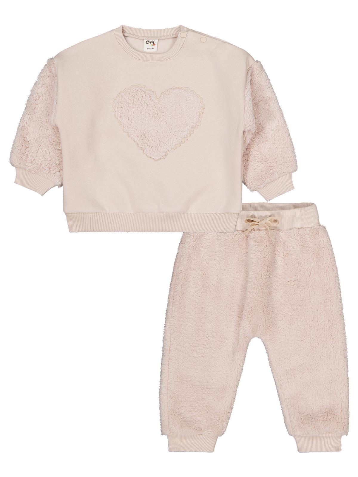 Civil Baby Kalp Nakışlı 6-18 Ay Takım - Bej