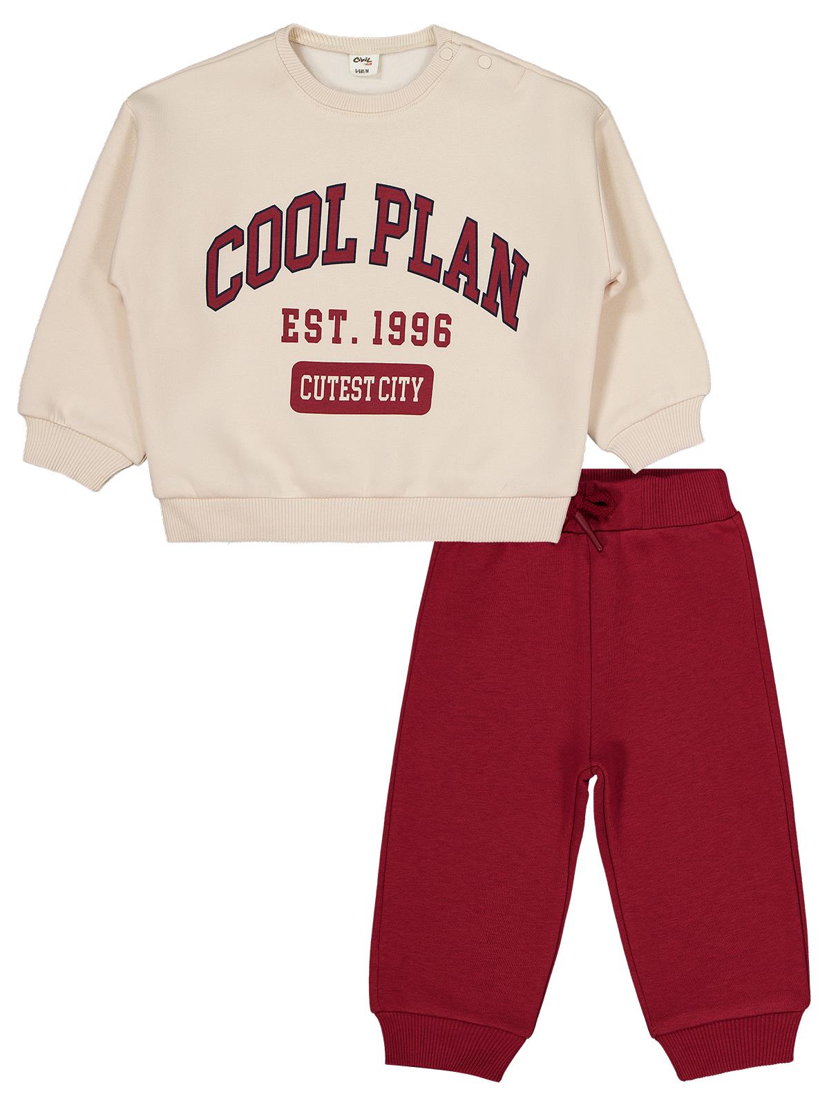Civil Baby Cool Plan Baskılı 6-18 Ay Takım - Bordo
