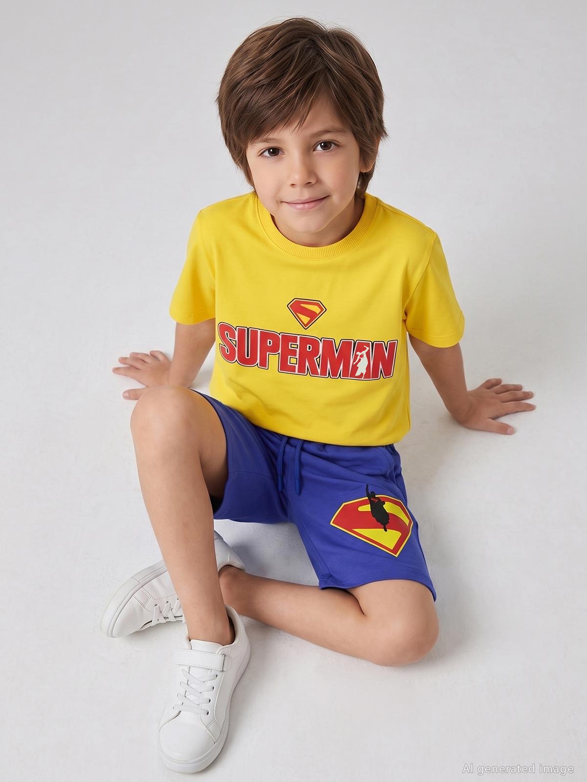 Süperman Baskılı 10-13 Yaş Tişört - Sarı