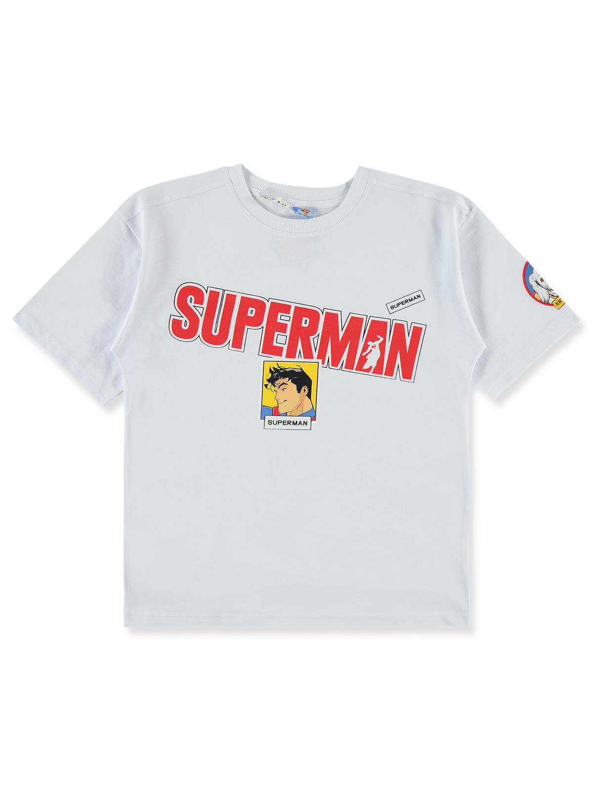 Süperman Baskılı 10-13 Yaş Tişört - Beyaz